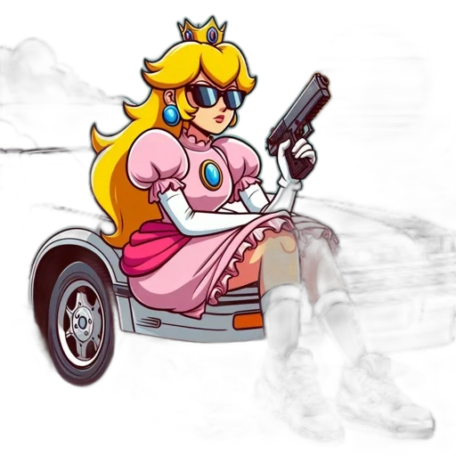 weapon, car, dress, concept art, vaporwave, cartoon, pixel art, stylized transparent PNG cut-out