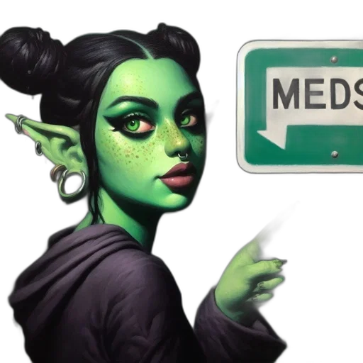 concept art, fantasy art, 3d render, comic book art, neon lights, green, female, character transparent PNG cut-out