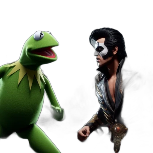 concept art, photorealistic, comic book art, 3d render, green, frog, man, kiss-like transparent PNG cut-out
