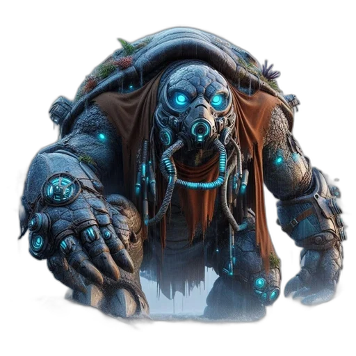 creature, mask, face, robot, concept art, fantasy art, blue, immense transparent PNG cut-out