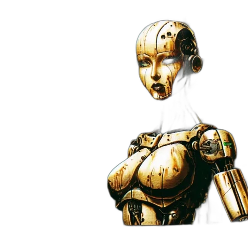 robot, face, mask, concept art, 3d render, pixel art, photorealistic, golden transparent PNG cut-out