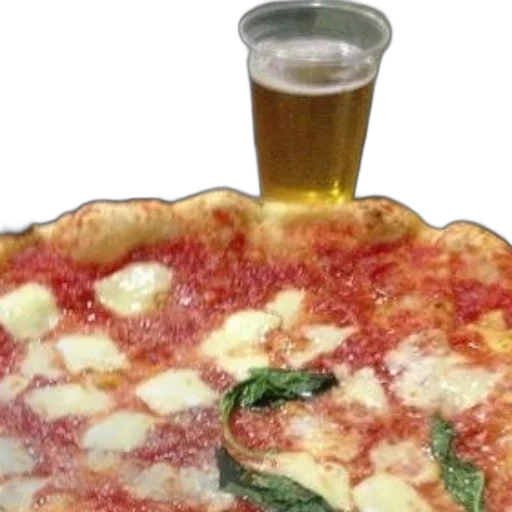food, delicious, pizza, cheese, basil, accompanied, refreshing, glass transparent PNG cut-out