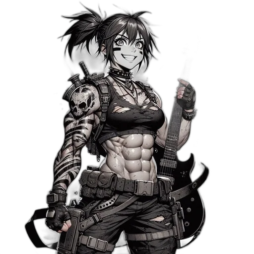 weapon, robot, cyberpunk, concept art, fantasy art, comic book art, monochrome, dark transparent PNG cut-out