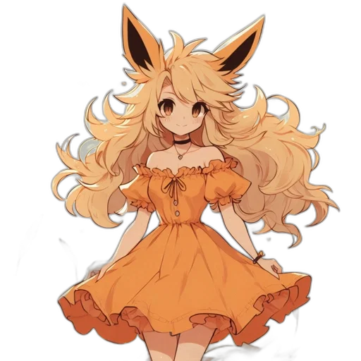 dress, staff, animal, hair, anime, pixel art, concept art, cartoon transparent PNG cut-out