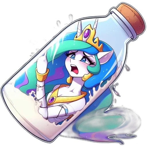 bottle, crown, vaporwave, pixel art, concept art, anime, underwater, blue transparent PNG cut-out