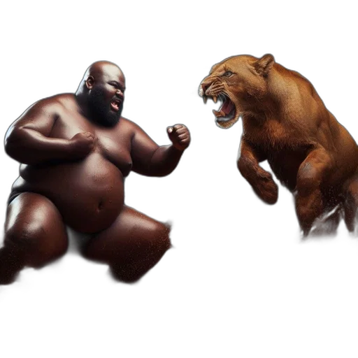 animal, concept art, photorealistic, 3d render, bearded, man, facing, leaping transparent PNG cut-out