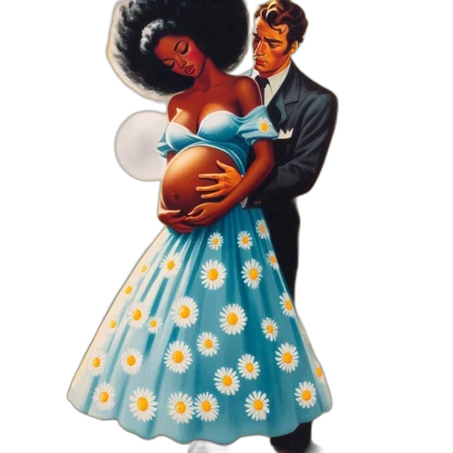 dress, concept art, african-american, woman, afro, hairdo, embraced, man transparent PNG cut-out