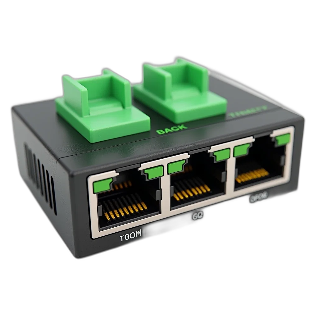 3d render, black, network, switch, green, label, top, two transparent PNG cut-out