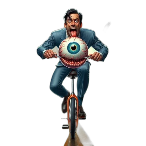 concept art, comic book art, cartoon, 3d render, individual, rides, bike, while transparent PNG cut-out