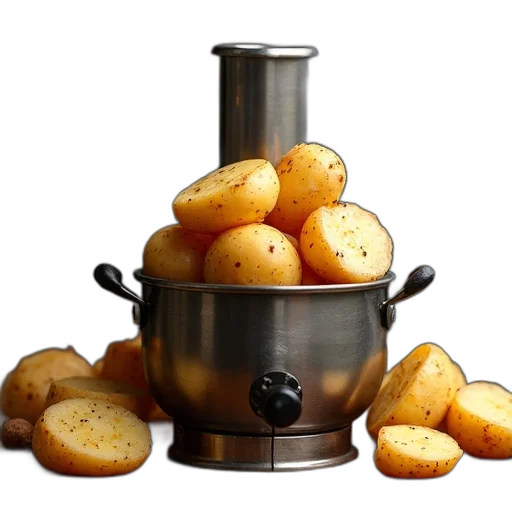 food, crown, robot, 3d render, photorealistic, small, commercial, potato transparent PNG cut-out