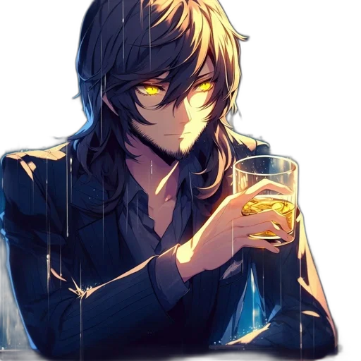 face, bottle, anime, pixel art, concept art, cartoon, neon lights, golden transparent PNG cut-out