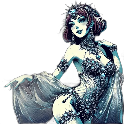 dress, jewelry, fantasy art, comic book art, concept art, pixel art, blue, dark transparent PNG cut-out