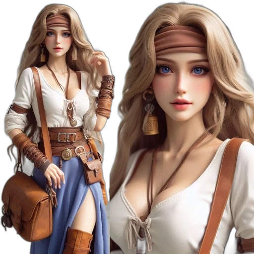 fantasy art, concept art, 3d render, photorealistic, earth tones, illustrated, woman, possessing transparent PNG cut-out