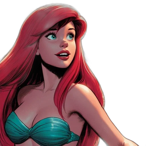 comic book art, cartoon, concept art, fantasy art, underwater, red, young, mermaid transparent PNG cut-out