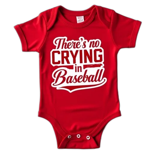 red, onesie, graphic, design, reads, there, crying, baseball transparent PNG cut-out