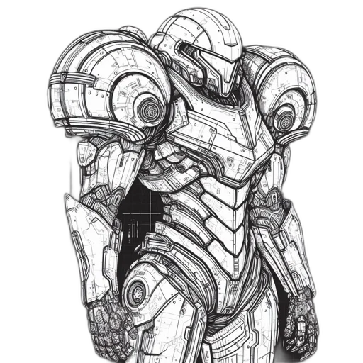 robot, concept art, pencil sketch, fantasy art, comic book art, monochrome, detailed, schematic transparent PNG cut-out