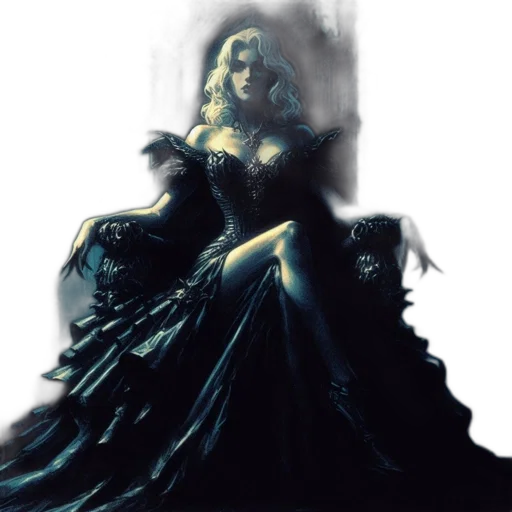 dress, crown, concept art, fantasy art, comic book art, photorealistic, dark, blue transparent PNG cut-out