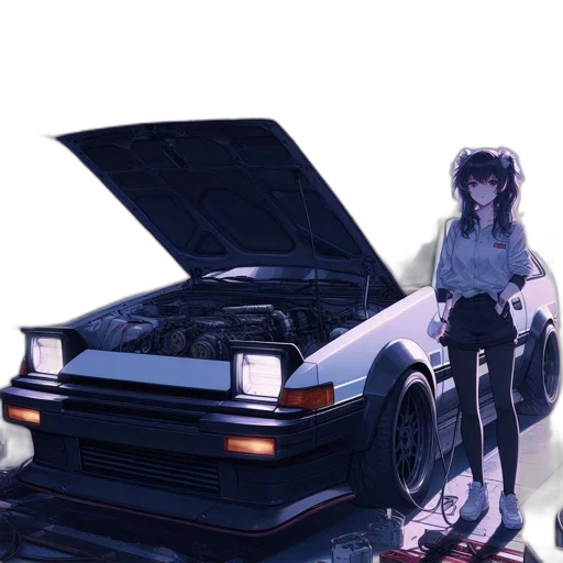 car, robot, jacket, vaporwave, cyberpunk, anime, concept art, neon lights transparent PNG cut-out