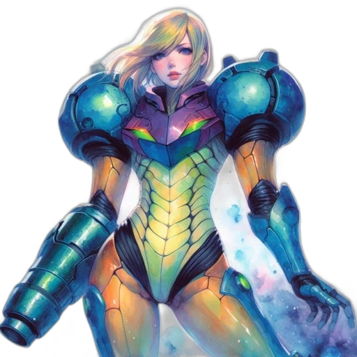 robot, concept art, comic book art, fantasy art, watercolor, blue, female, character transparent PNG cut-out