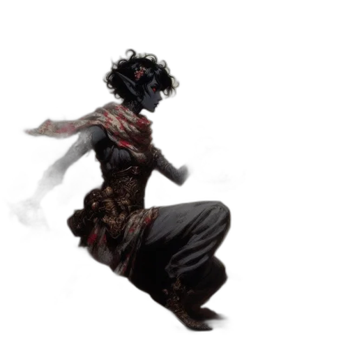 dress, creature, mask, staff, concept art, fantasy art, 3d render, comic book art transparent PNG cut-out