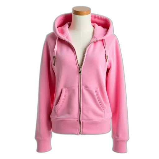 jacket, 3d render, neon, pink, fleece, zipper, hood, displayed transparent PNG cut-out