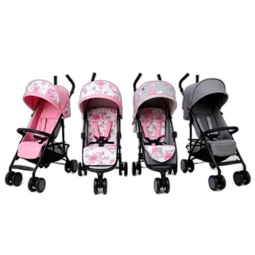 collection, four, baby, strollers, different, designs, displayed, first transparent PNG cut-out