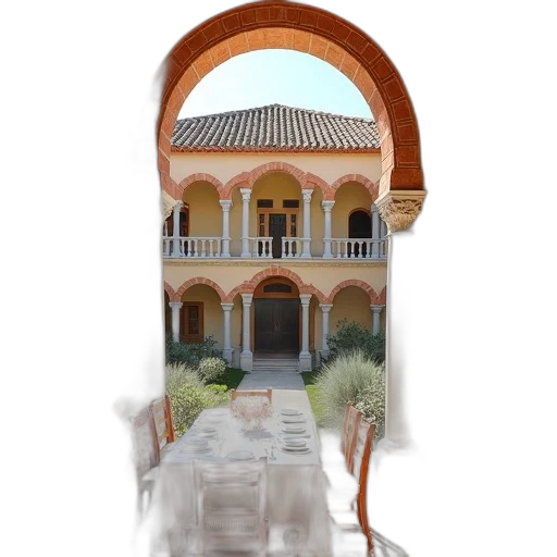 building, furniture, umbrella, 3d render, photorealistic, concept art, watercolor, city street transparent PNG cut-out