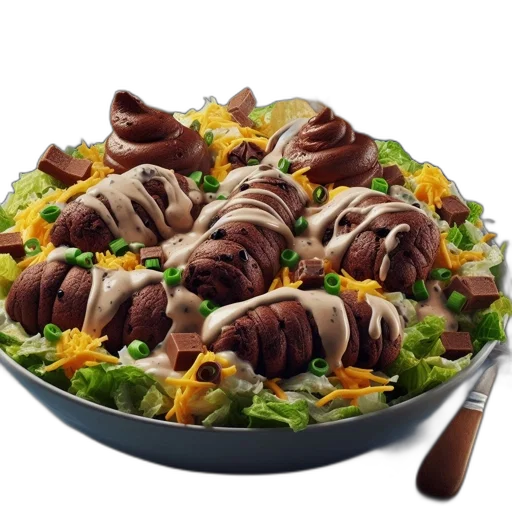 food, 3d render, photorealistic, earth tones, inventive, salad, combines, lettuce transparent PNG cut-out