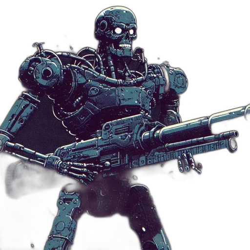 robot, weapon, concept art, 3d render, comic book art, pixel art, imposing, highly transparent PNG cut-out