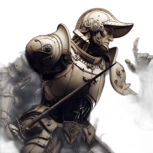 robot, concept art, fantasy art, comic book art, photorealistic, golden, monochrome, earth tones transparent PNG cut-out