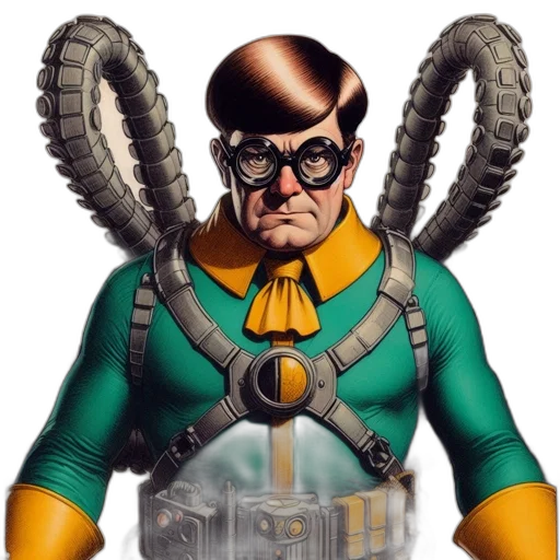 jacket, robot, staff, concept art, comic book art, 3d render, character, green transparent PNG cut-out