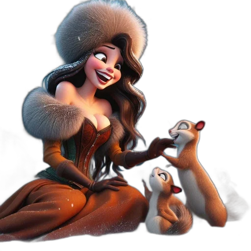 concept art, fantasy art, 3d render, photorealistic, snow, fire, woman, fur transparent PNG cut-out