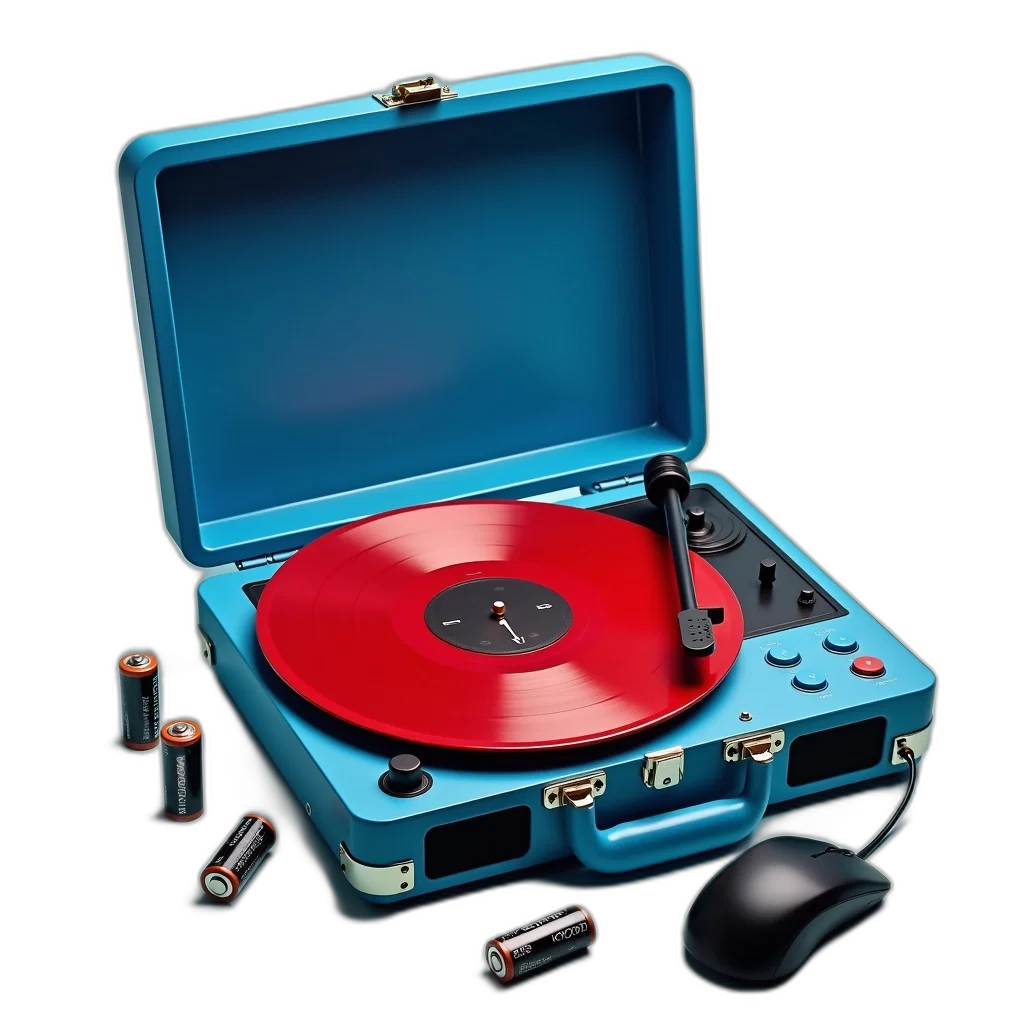 red, blue, portable, turntable, record, displayed, has, control transparent PNG cut-out