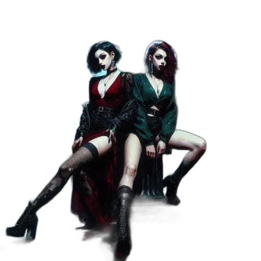 concept art, cyberpunk, fantasy art, pixel art, dark, red, two, females transparent PNG cut-out