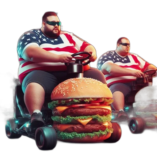 food, car, concept art, photorealistic, 3d render, pixel art, three, men transparent PNG cut-out