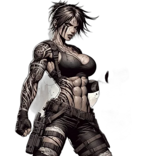 weapon, comic book art, cyberpunk, concept art, fantasy art, post-apocalyptic, environment, tattooed transparent PNG cut-out