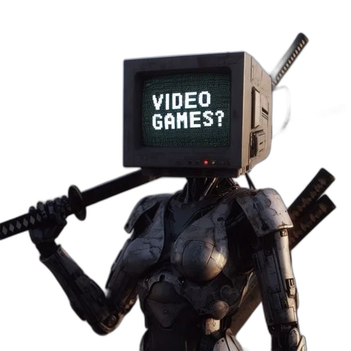 robot, weapon, staff, creature, cyberpunk, 3d render, concept art, pixel art transparent PNG cut-out