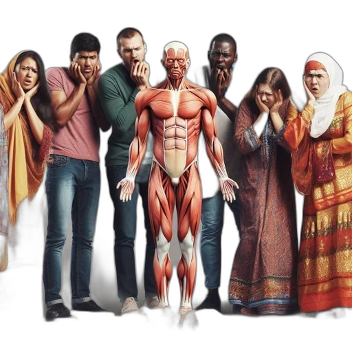 concept art, comic book art, group, people, various, outfits, shocked, central transparent PNG cut-out