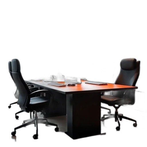 furniture, staff, 3d render, modern, black, orange, computer, lab transparent PNG cut-out