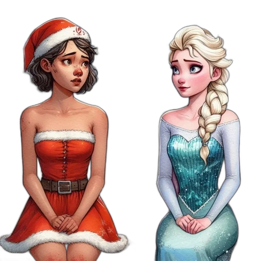 dress, concept art, fantasy art, pixel art, comic book art, snow, red, two transparent PNG cut-out