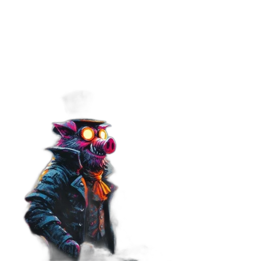 jacket, mask, robot, creature, concept art, cyberpunk, pixel art, 3d render transparent PNG cut-out