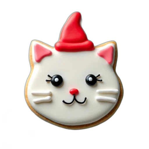 hat, food, 3d render, photorealistic, close-up, cat-shaped, cookie, blue transparent PNG cut-out