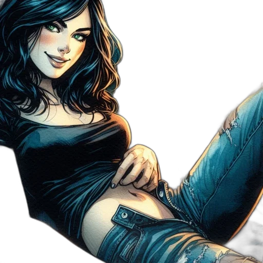 comic book art, concept art, cartoon, fantasy art, blue, woman, black, hair transparent PNG cut-out