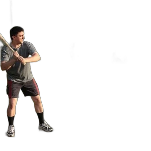 staff, sword, 3d render, man, gray, shirt, black, shorts transparent PNG cut-out