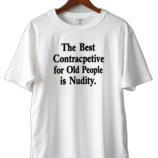 white, t-shirt, phrase, best, contraceptive, old, people, nudity transparent PNG cut-out