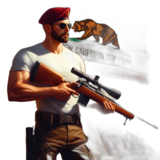 weapon, animal, concept art, pixel art, comic book art, cartoon, man, rugged transparent PNG cut-out