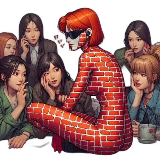 robot, hair, comic book art, concept art, fantasy art, pixel art, fire, red transparent PNG cut-out