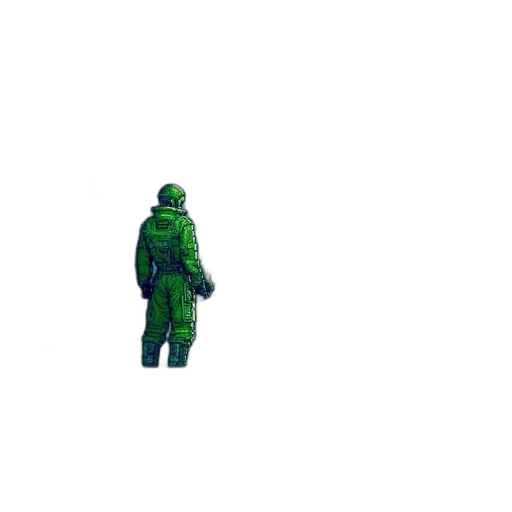jacket, robot, creature, weapon, pixel art, 3d render, concept art, cyberpunk transparent PNG cut-out
