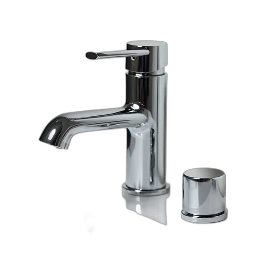 sleek, modern, chrome, bathroom, faucet, single, handle, circular transparent PNG cut-out