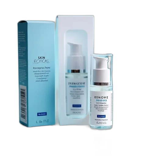 product, display, featuring, skincare, brand, skinceuticals, presented, sleek transparent PNG cut-out